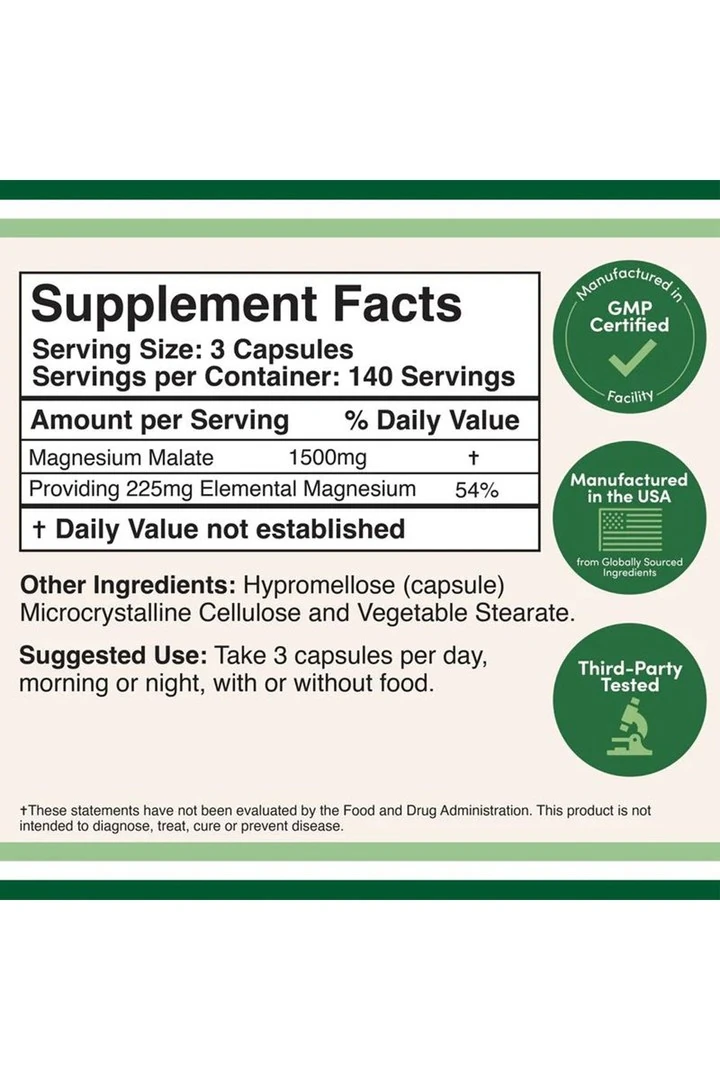 Magnesium Malate 1500mg 420 Veg.Kapsül.usa vers.