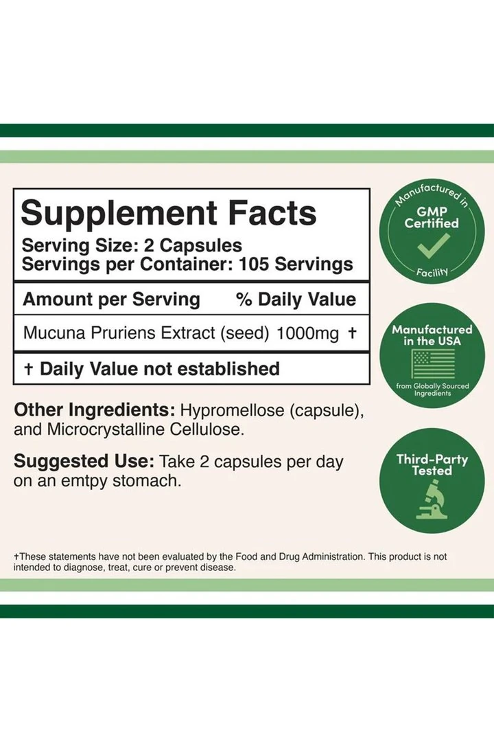 Mucuna Puriens Extract 1000mg 210 Veg. Kapsül.usa vers.