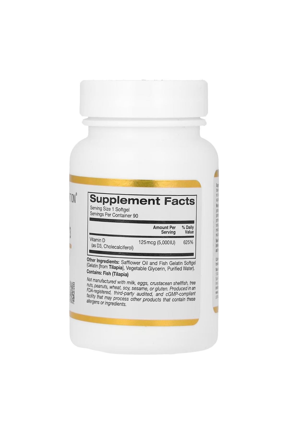 California Gold Nutrition, Vitamin D-3 125 Mcg 5000IU 90 Fish Jelatin Softjels