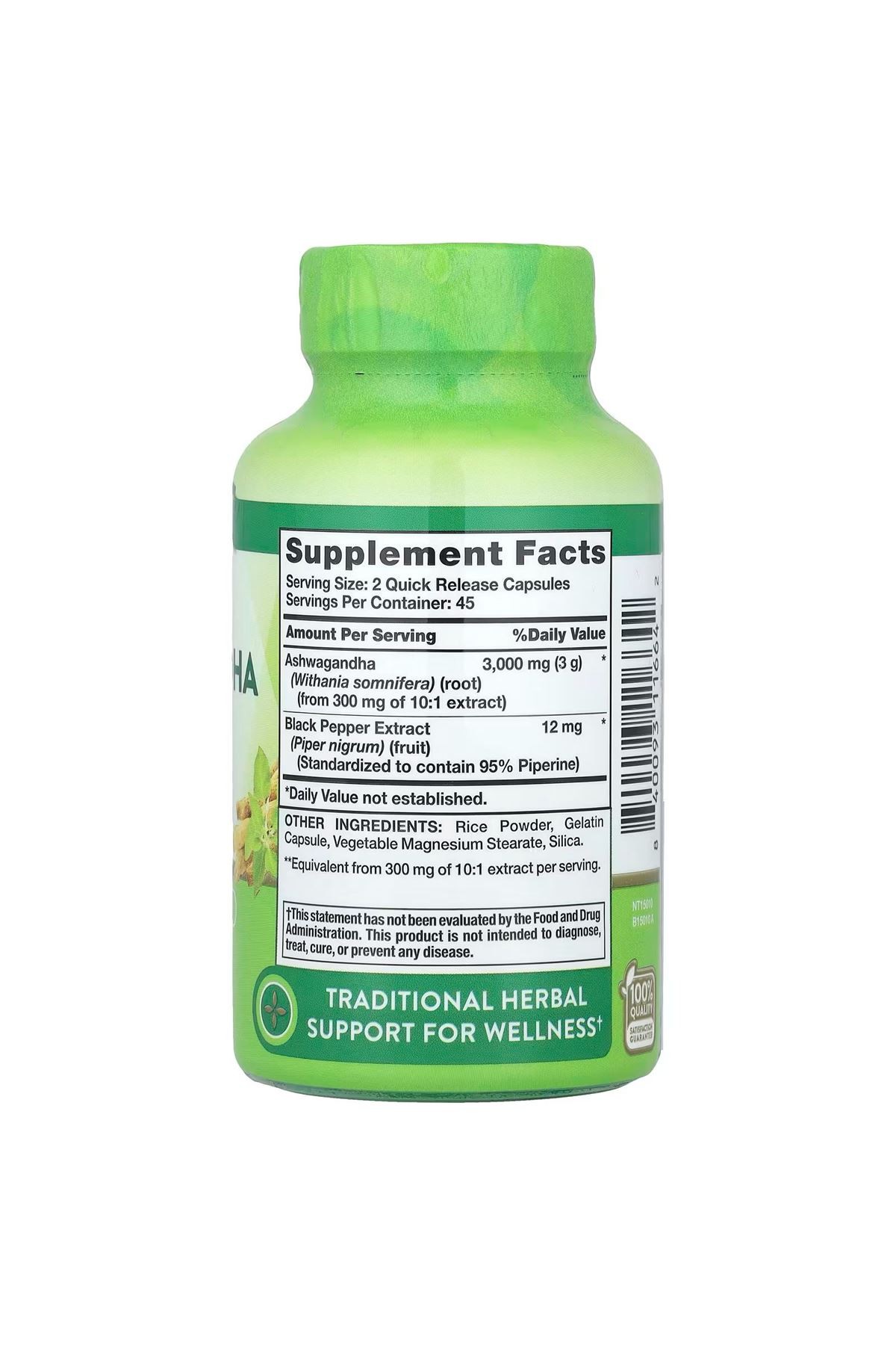 Ashwagandha, Ekstra Güçlü, 3.000 mg, 90 Hızlı Salımlı Kapsül (Kapsül başına 1.500 mg)
