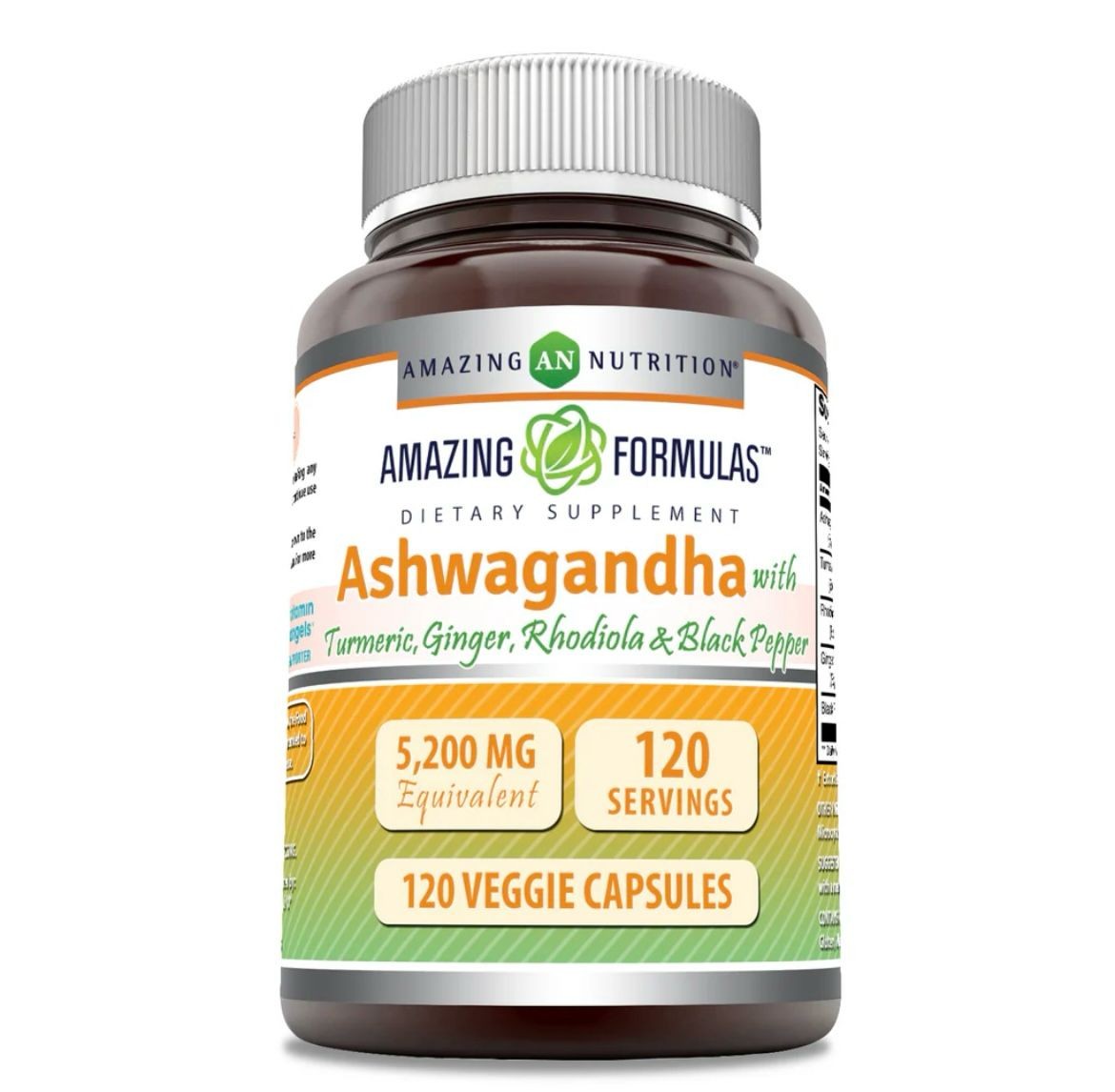 Ashwagandha Supplement | Contains Turmeric, Ginger, Rhodiola, & Black Pepper | 5200 Mg Per Serving | Veggie Capsules | Non-GMO | Gluten-Free | Made in USA (1 Pack, 120 Count)