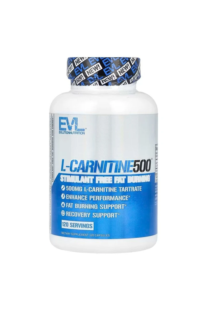 EVLution Nutrition, L-CARNITINE500, Uyarıcı İçermeyen Yağ Yakıcı, 120 Kapsül