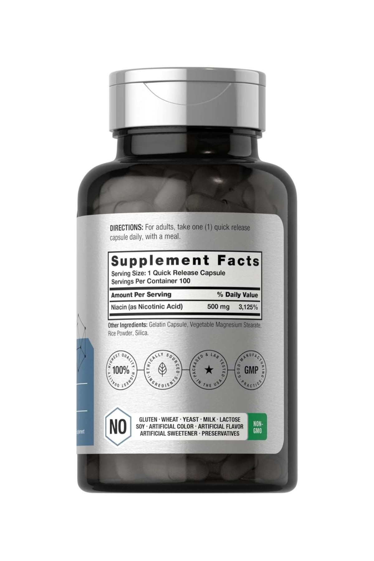 Horbäach Niacin | B3 Vitamini 500mg | 100 Kapsül