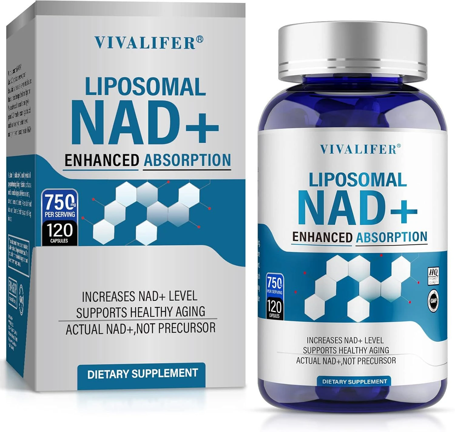 NAD+ & Resveratrol 750 mg 120 Capsules. usa menşei