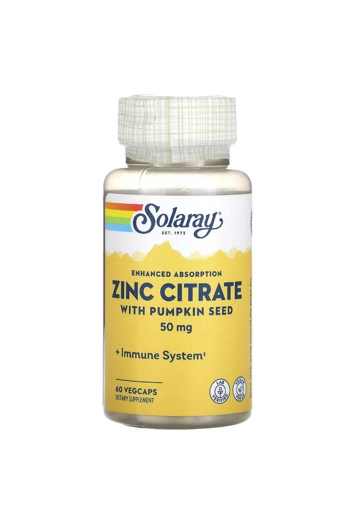 Solaray, Zinc Citrate with Pumpkin Seed, 50 Mg, 60 Veg Kapsül