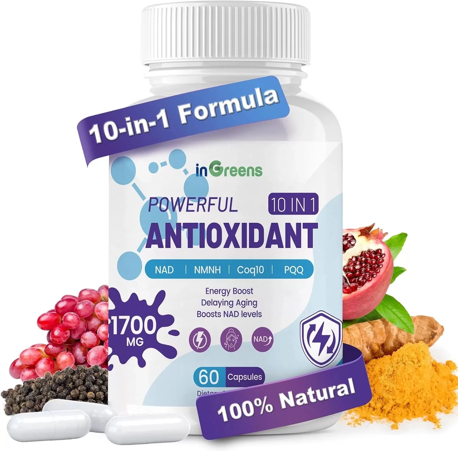 10-IN-1 Powerfull ANTIOXIDANTS 1700 mg 60 kapsül