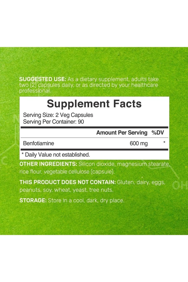 Benfotiamine B1 Thiamine 600 Mg- 180 Veg Capsules