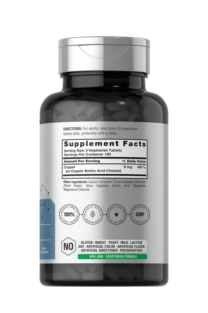 Chelated Copper 6mg | 300 Tablet | Temel İz Mineral | Vejetaryen, GDO'suz, Glutensiz
