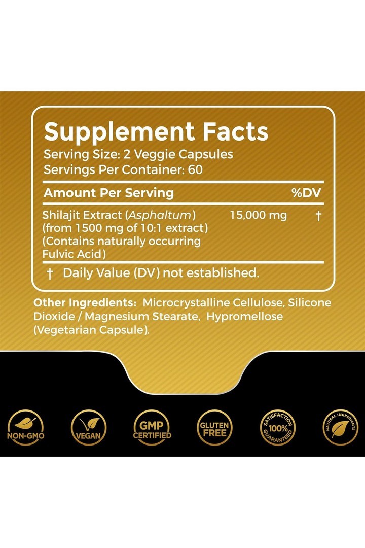 Wellnees LabsRX Shilajit Pure Himalayan Organic 15,000 Mg 120 Veggie Kapsül