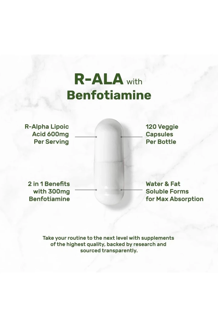 R Alpha Lipoic Acid 600mg with Benfotiamine 300mg Per Serving, 120 Veggie Capsules