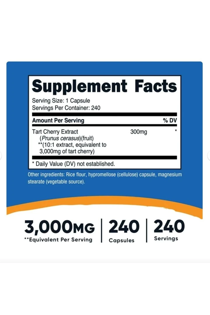 Tart Cherry Extract 3000mg, 240 Vegetarian Capsules - Gluten Free, Non-gmo. Usa 3532