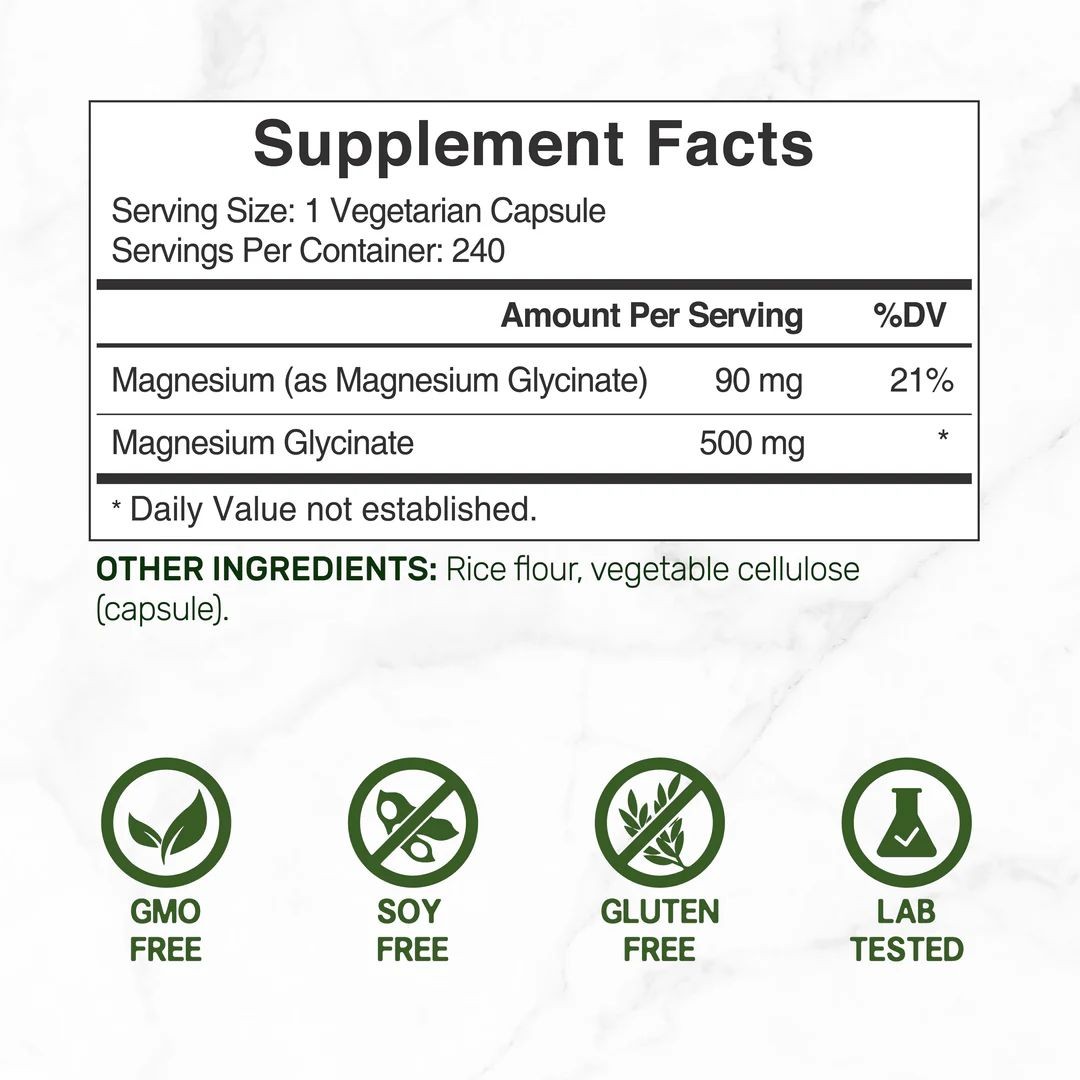 Magnesium glycinate 500 mg 240 kapsül