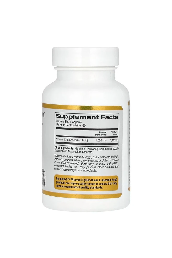 California Gold Nutrition, Gold C, USP Grade Vitamin C, 1,000 mg, 60 Veggie Kapsül