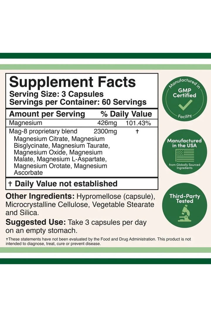 Mag-8 Magnesium Complex 2300 mg 180 Veg.Kapsül.usa vers.