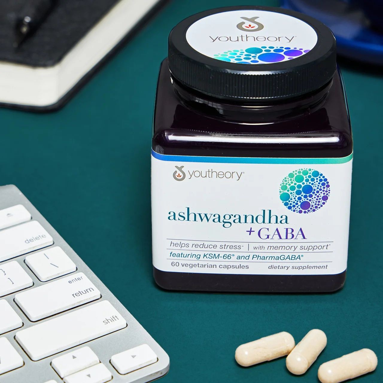 Ashwagandha + GABA - 1,000 mg Ashwagandha & 100 mg GABA - Cortisol, Stress & Memory Support Supplement - 60 Vegetarian