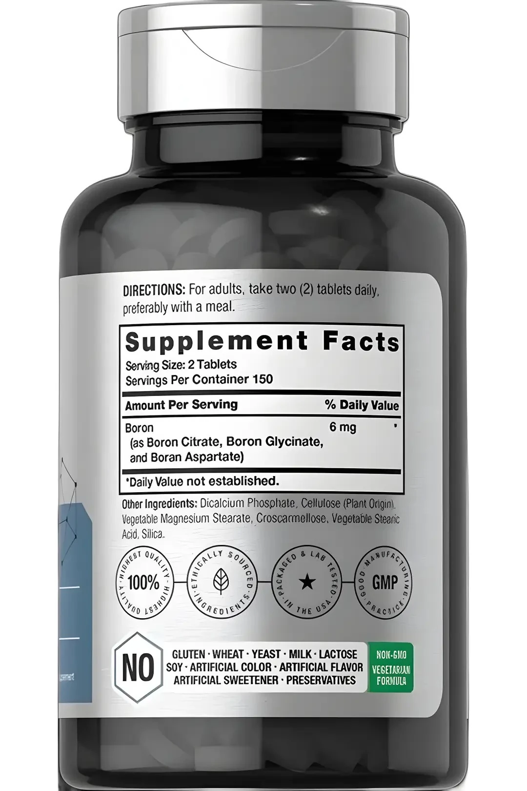 Triple Boron Complex 6 mg Supplement | 300 Tablets | for Men and Women | Vegetarian, Non-GMO & Gluten Free | Triple Action Boron Citrate, Boron Glycinate, Boron Asparate