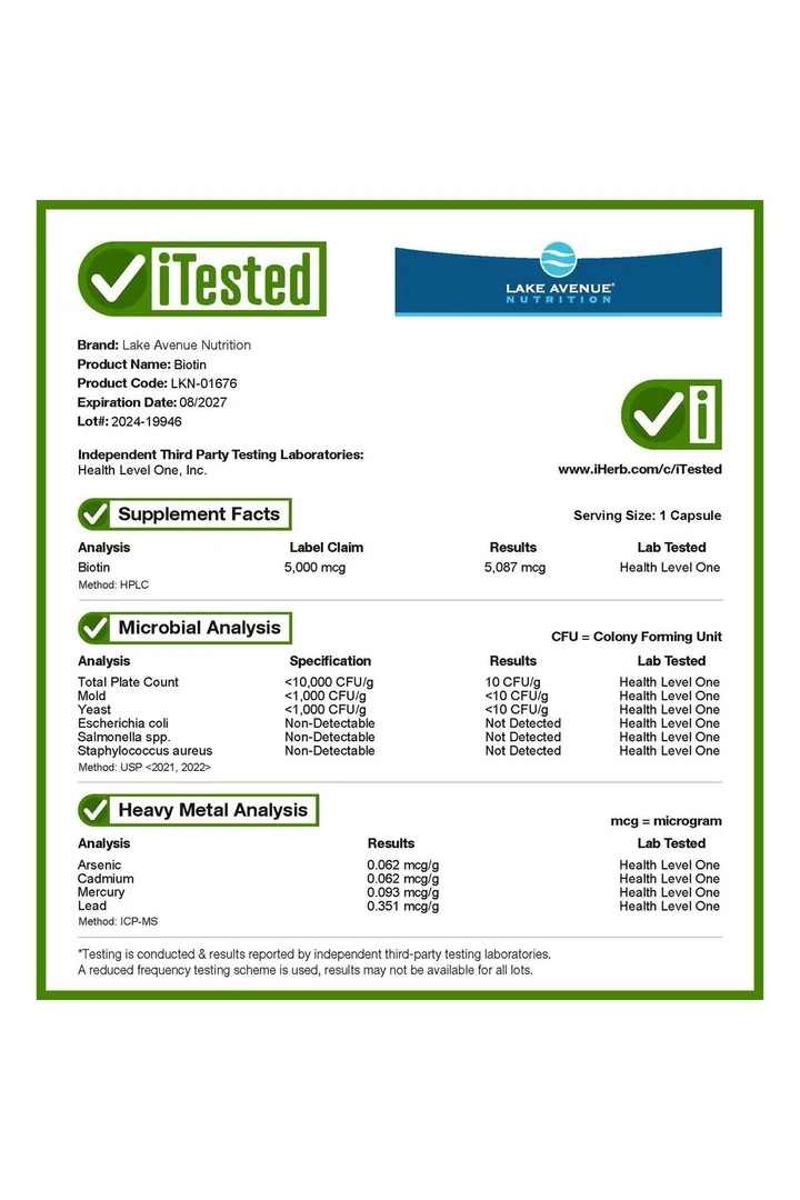 Lake Avenue Nutrition, Bioti.n 5.000 Mcg 30 veggie Kapsül