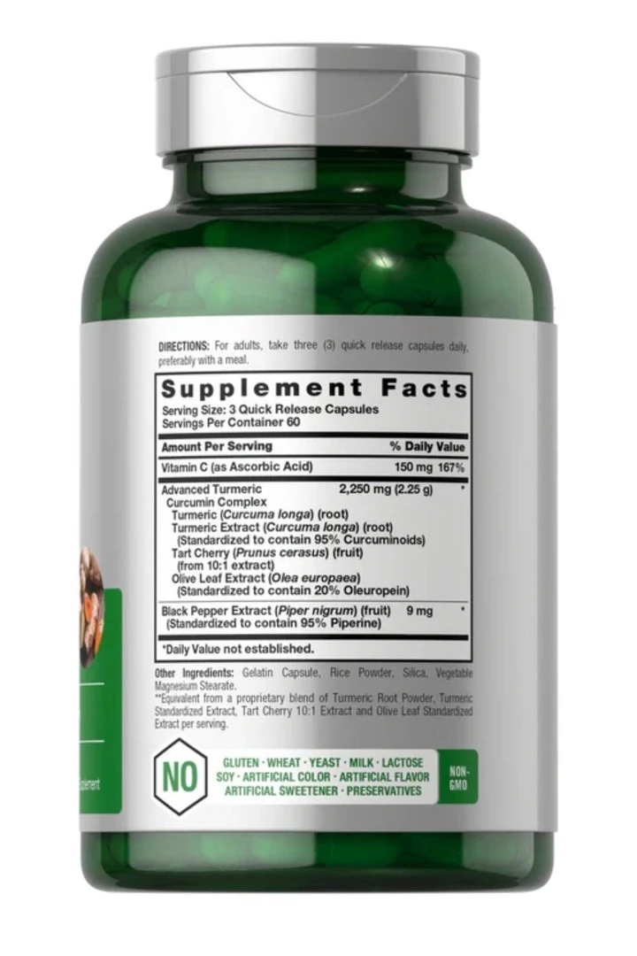 Turmeric Supplement with Black Pepper 2250mg | 180 Capsules