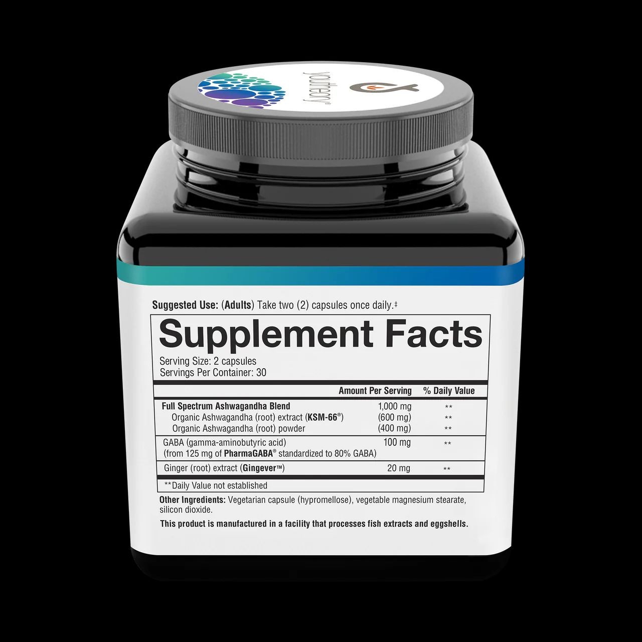 Ashwagandha + GABA - 1,000 mg Ashwagandha & 100 mg GABA - Cortisol, Stress & Memory Support Supplement - 60 Vegetarian