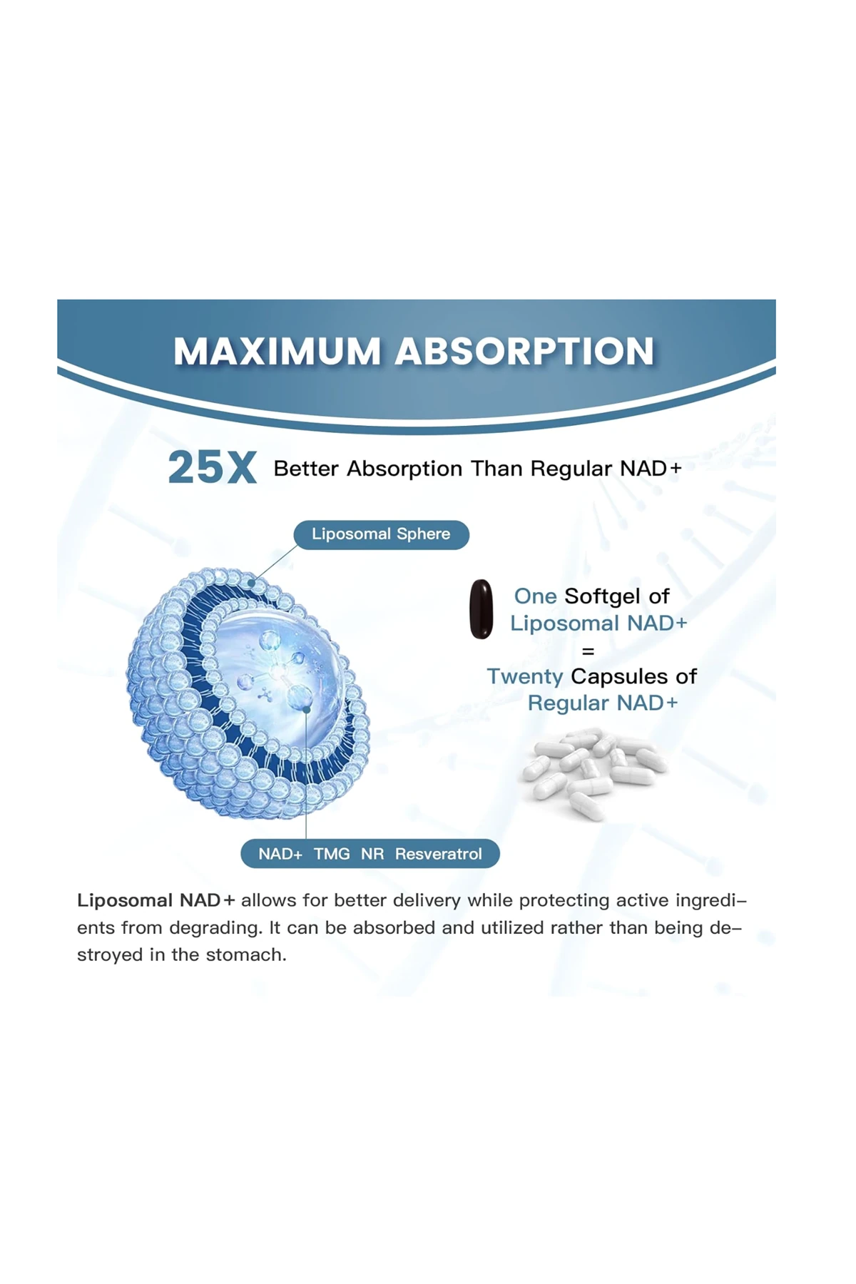 Liposomal NAD+ 1800 mg with Nicotinamide Riboside, Trans Resveratrol Cellular Energy - 60 Softgels
