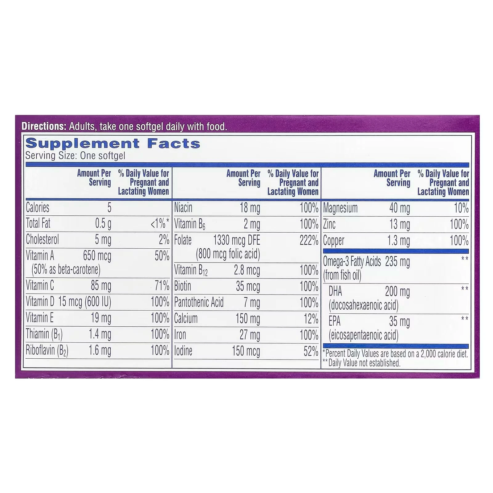 Women's Prenatal 1 Multivitamin including Vitamin A, Vitamin C, Vitamin D, B6, B12, Iron, Omega-3 DHA & more - Supplement for Before, During, & Post Pregnancy, Red, 30 Count (Pack of 1) (Packaging May Vary)