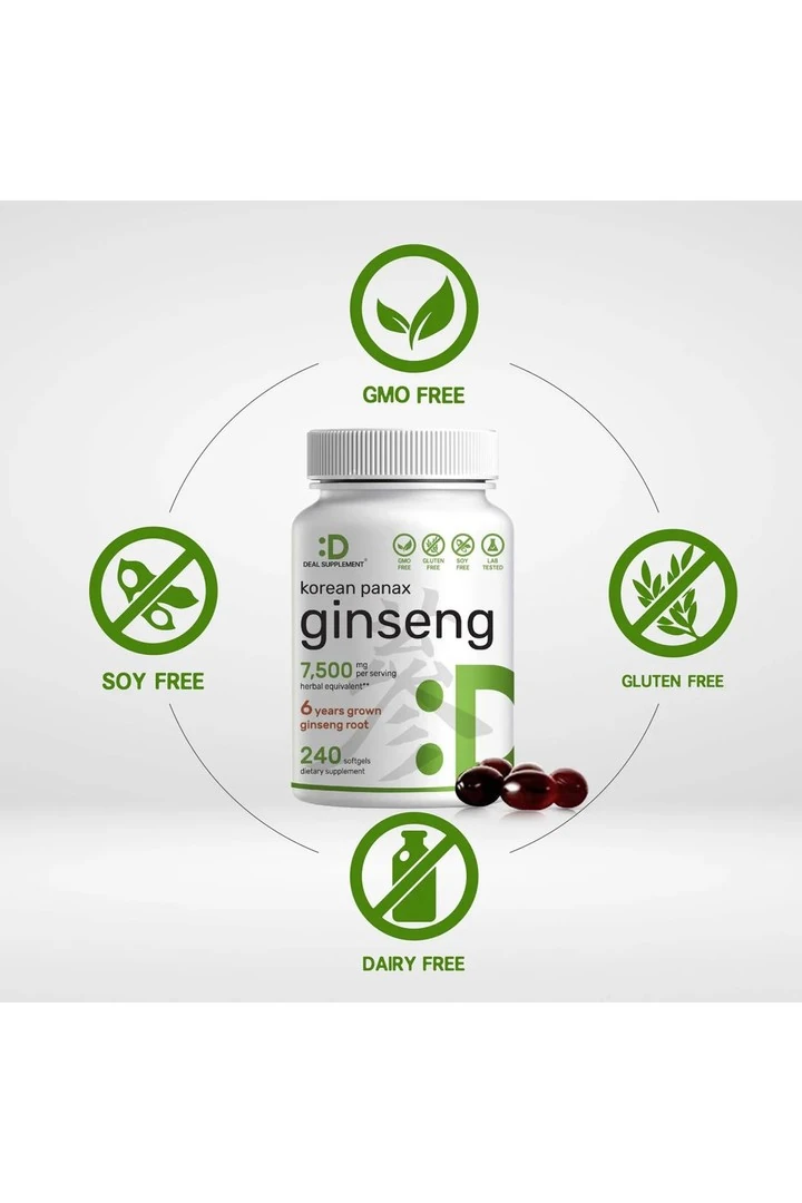DEAL SUPPLEMENT Korean Red Panax Ginseng Root Extract, 7.500 Mg 240 Softgels