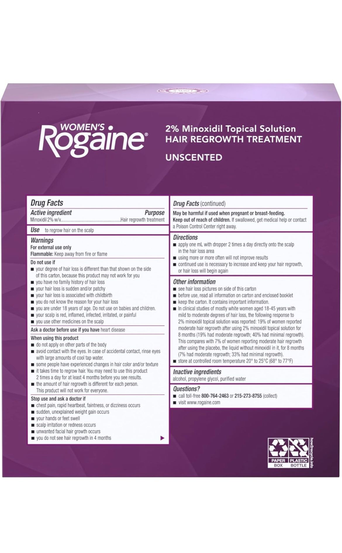 Rogaine Women's 2% minoxidil topical solution 60 ml ( 2 fl oz ) bottles