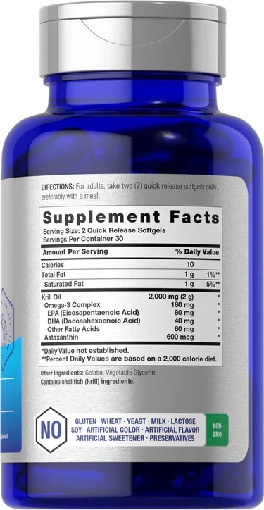 Krill Oil 2000mg | 60 Softgels | with Astaxantin | Omega-3, EPA/DHA