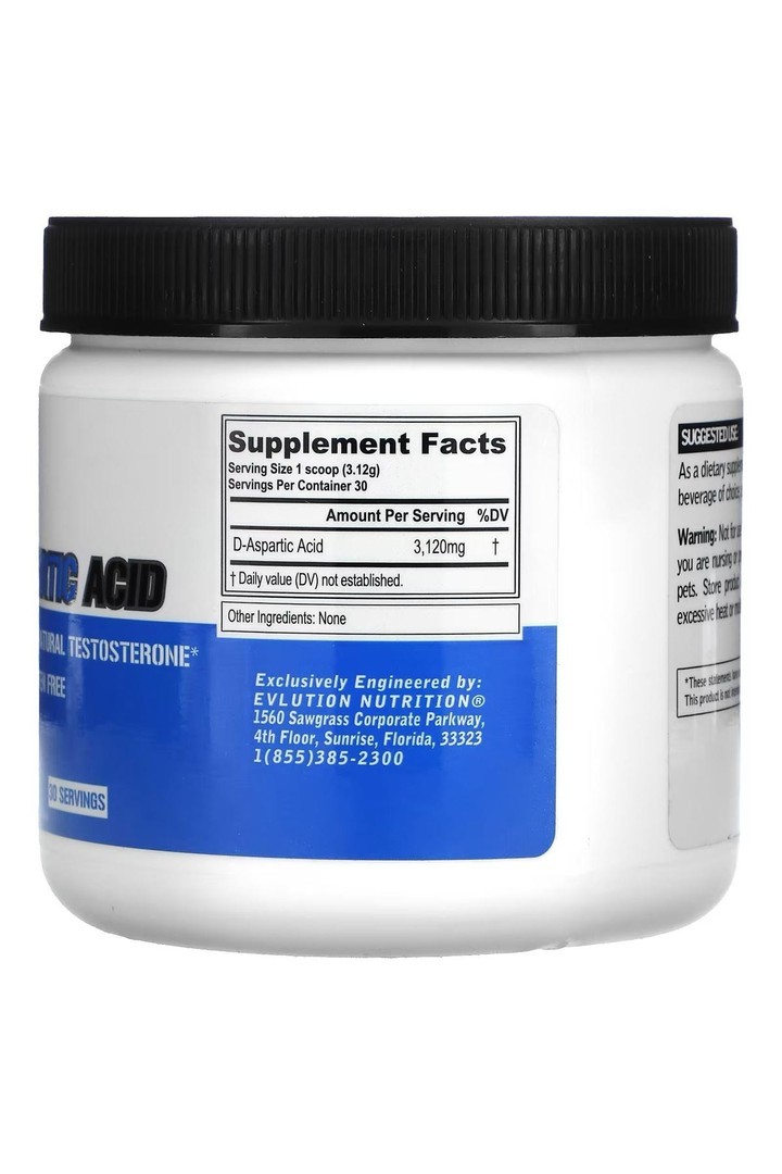 Evlution Nutrition D-Aspartic Acid DAA 3120 mg Unflavored 3 3 Oz (94 G) USA
