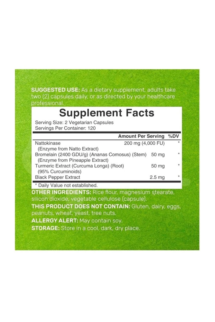 DEAL SUPPLEMENT Nattokinase 4,000 FU Bromelain, Turmeric Curcumin, Complex–240 Veg Capsul
