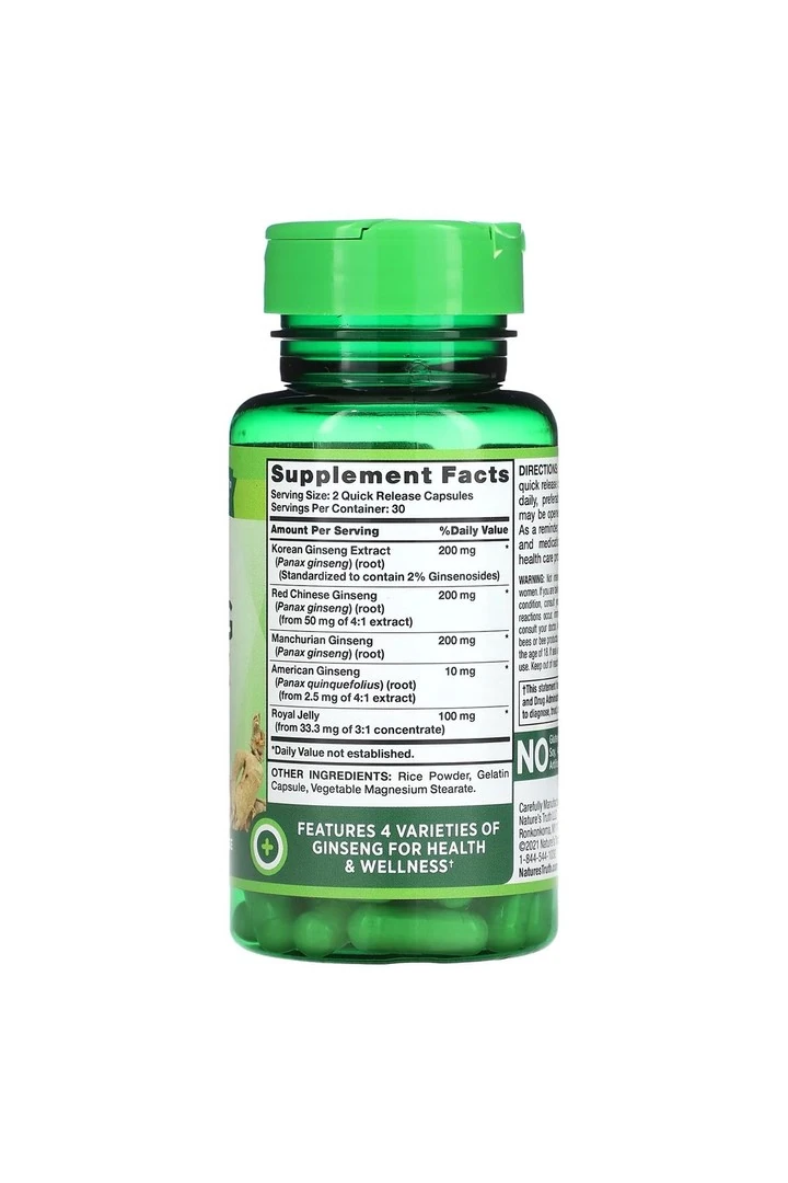 Nature's Truth, Süper Ginseng Kompleksi + Arı Sütü, 60 Hızlı Salımlı Kapsül