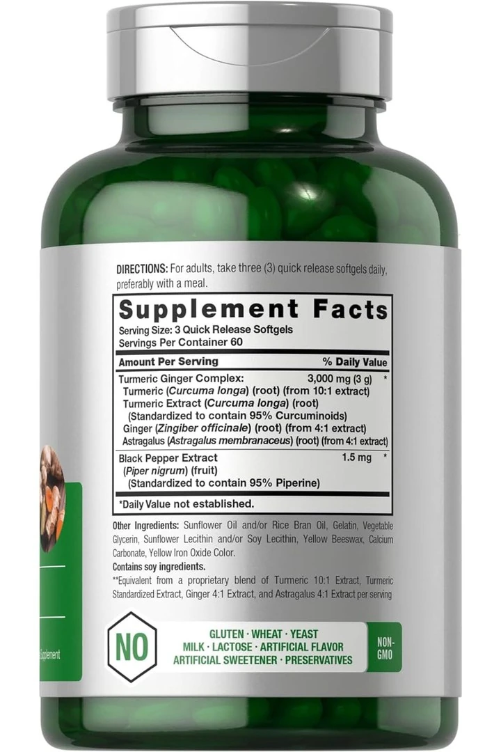 Horbäach Turmeric and Ginger Supplement | 3000 Mg 180 Softgel Pills