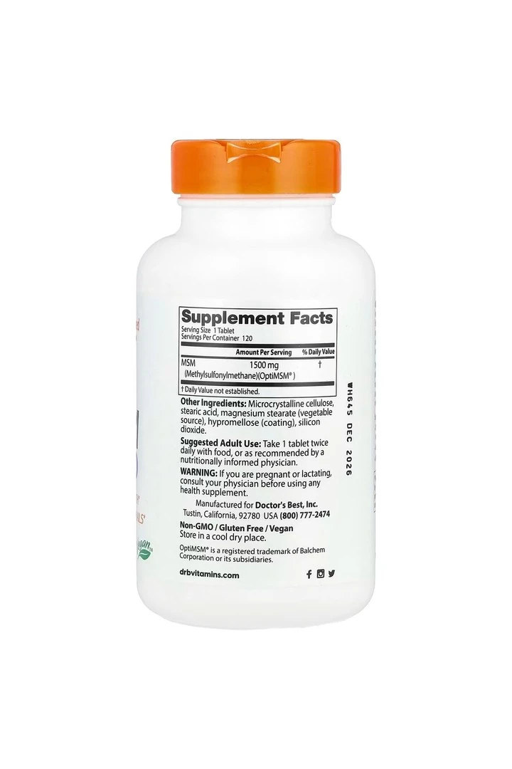 Doctor's Best, MSM with OptiMSM, 1.500 mg, 120 Tablet.usa menş.
