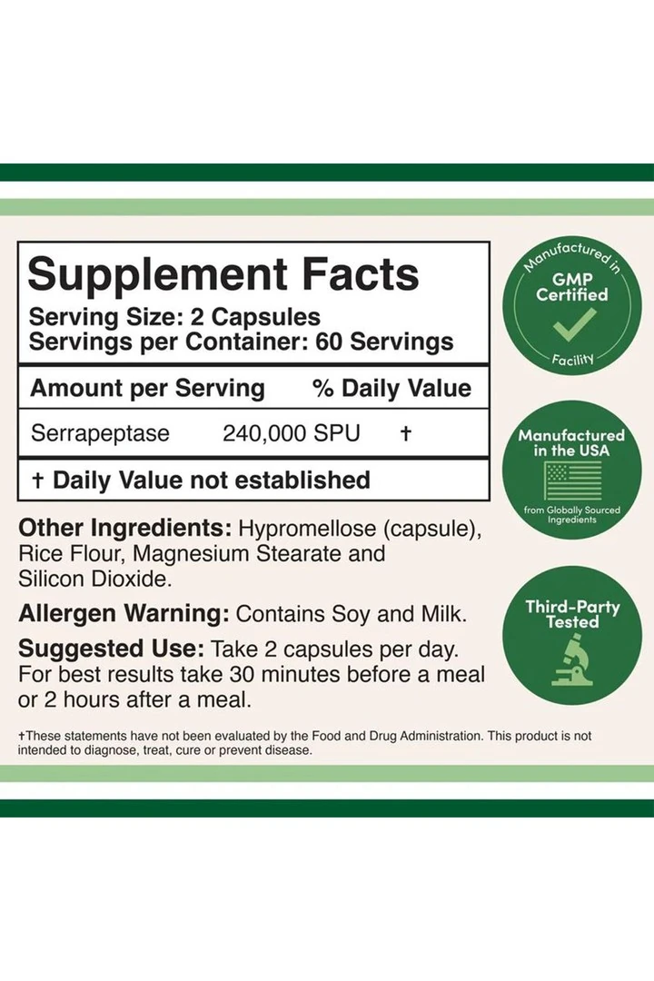 Serraptase 240,000 SPU 120 Veg. Kapsül.usa vers.