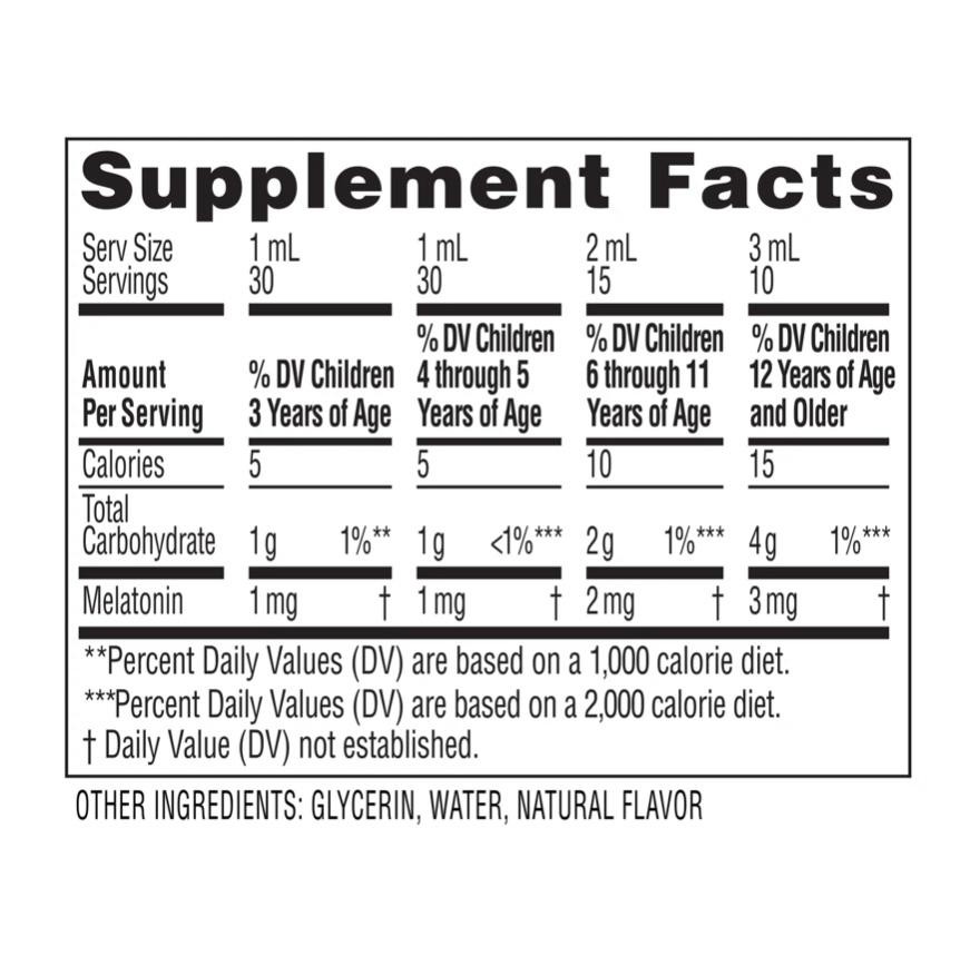 Kids Sleep Supplement Liquid with 1mg Melatonin; Drug-Free & Effective; Easy to Take Natural Berry Flavor for Children Ages 3 and Up; 1 Fl Oz Bottles, Pack of 2