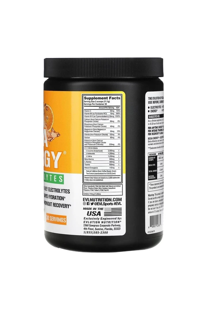 EVLution Nutrition, BCAA Energy Plus Elektrolitler, Portakal Mango, 11,7 oz (333 g)