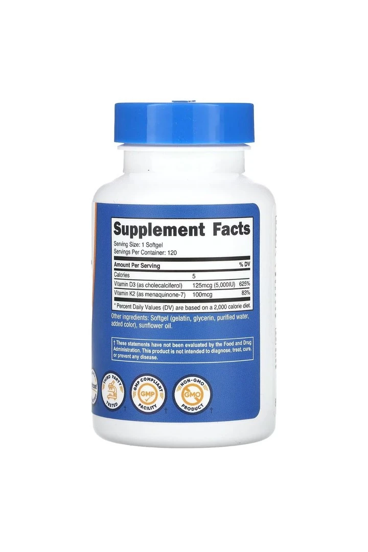 Nutricost Vitamin K2 + vitamin D3 -100 Mcg ( k2) 125Mcg (D3) softjel