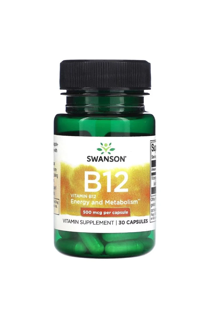 Swanson, Vitamin B12 Cyanocobalamin, 500 Mcg, 30 Kapsül