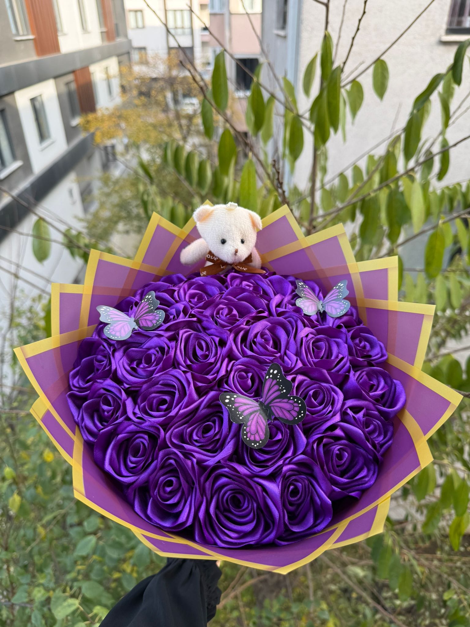 30 LU MOR GÜL DIŞI MOR - LED IŞIKLI - KELEBEKLİ - AYICIKLI 