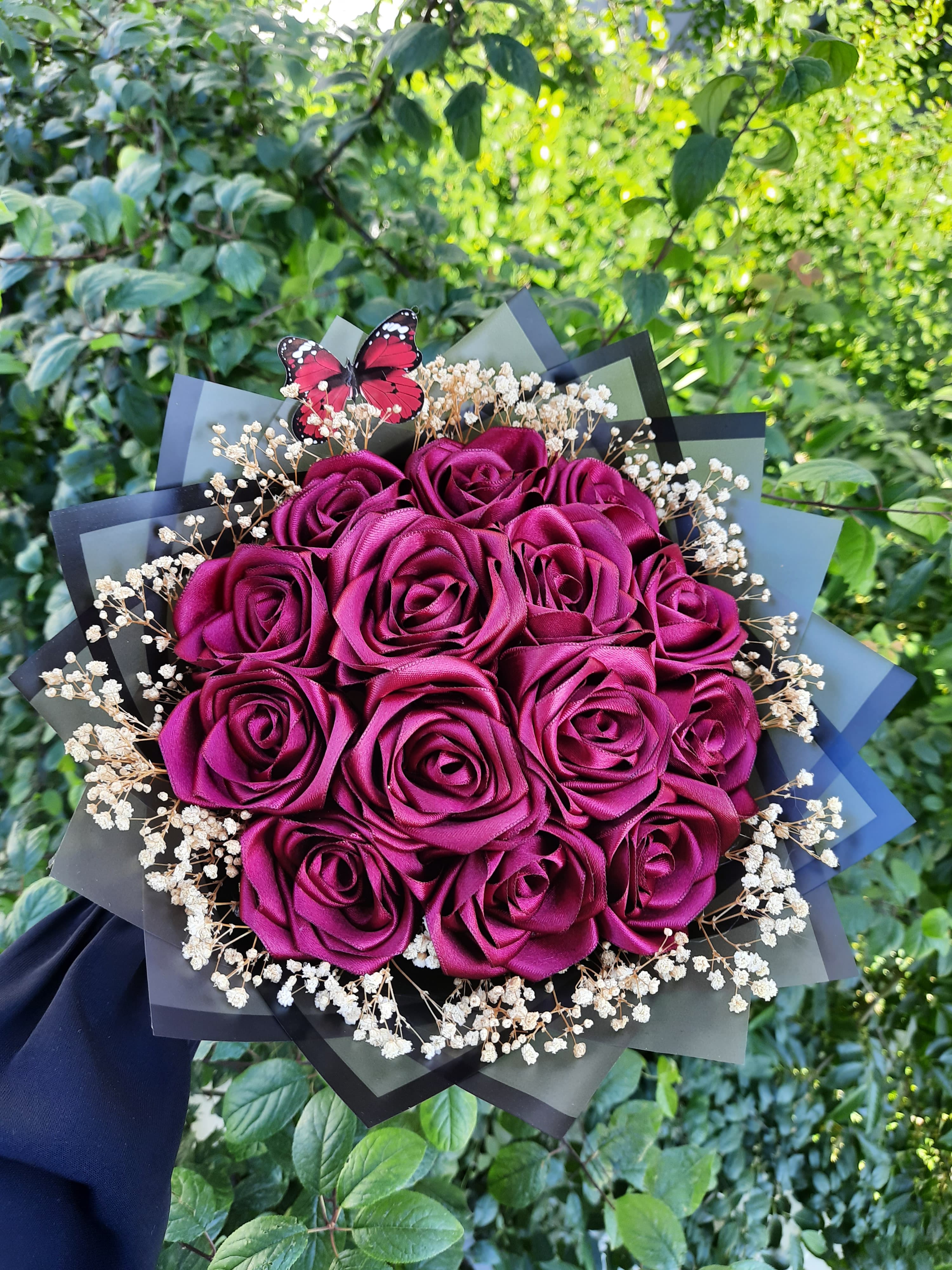 14 lü Solmayan Gül Buketi BORDO CİPSOLU