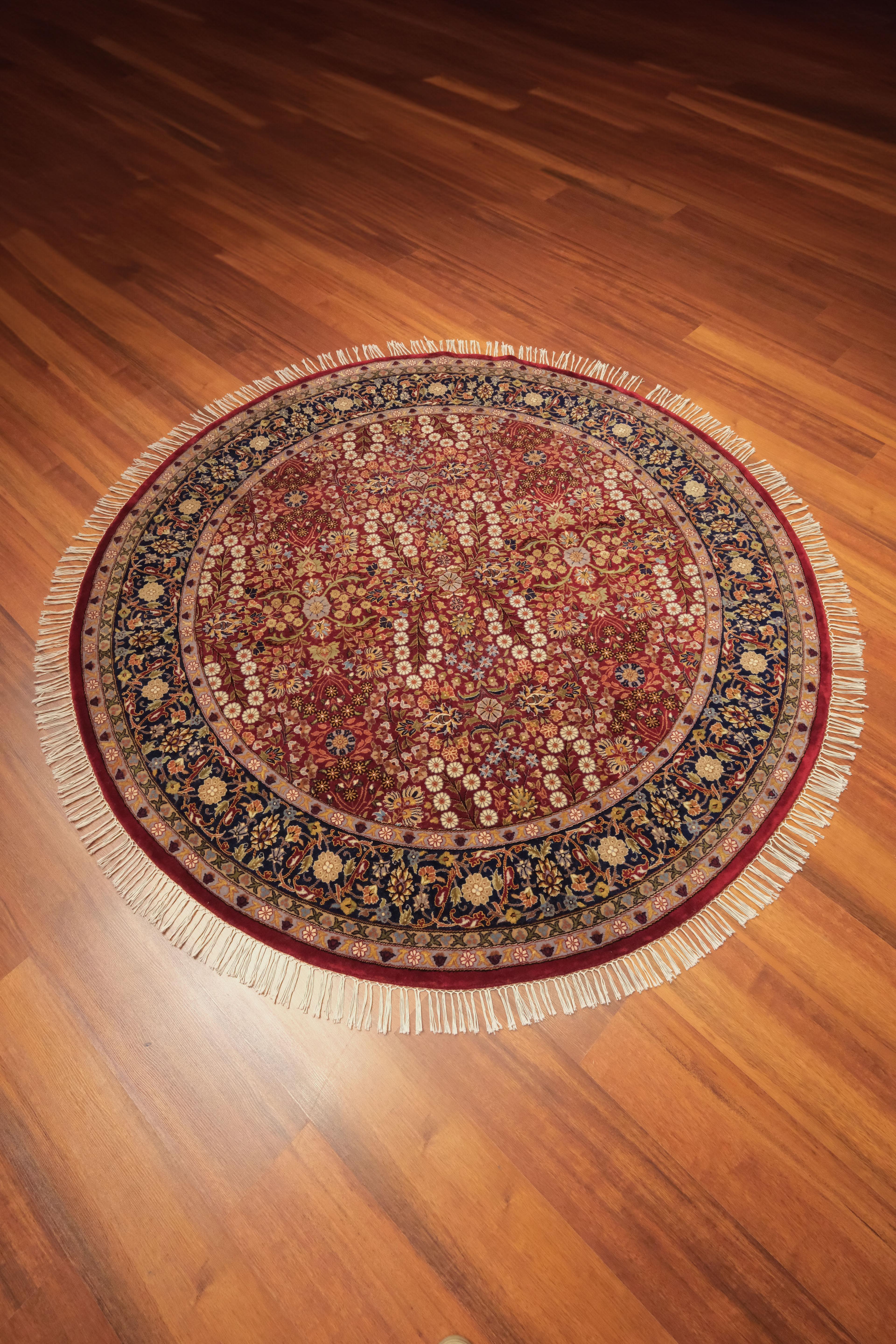 Öğretmenler Carpet Hand Woven Oriental Hereke Carpet Round 9856