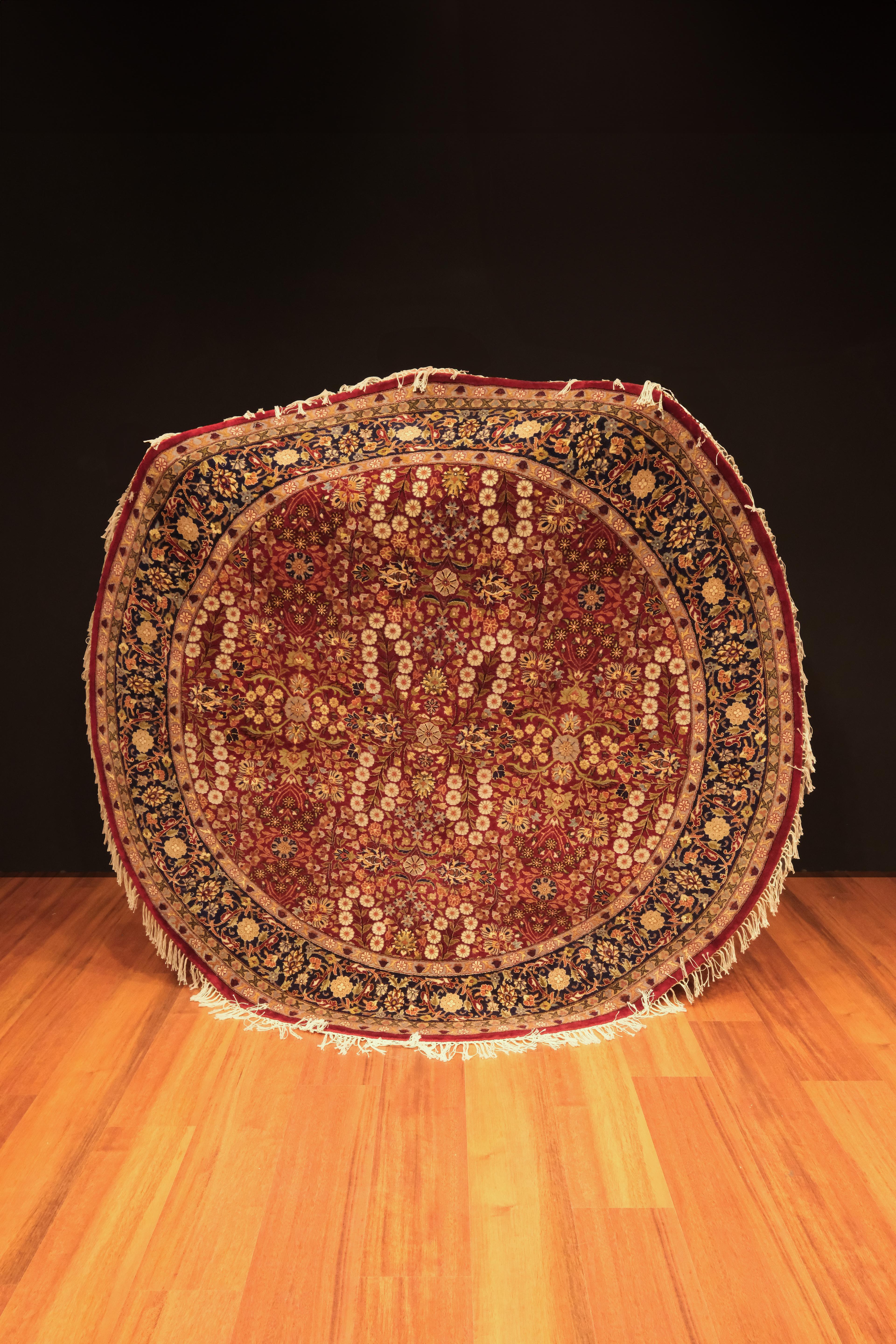 Öğretmenler Carpet Hand Woven Oriental Hereke Carpet Round 9856