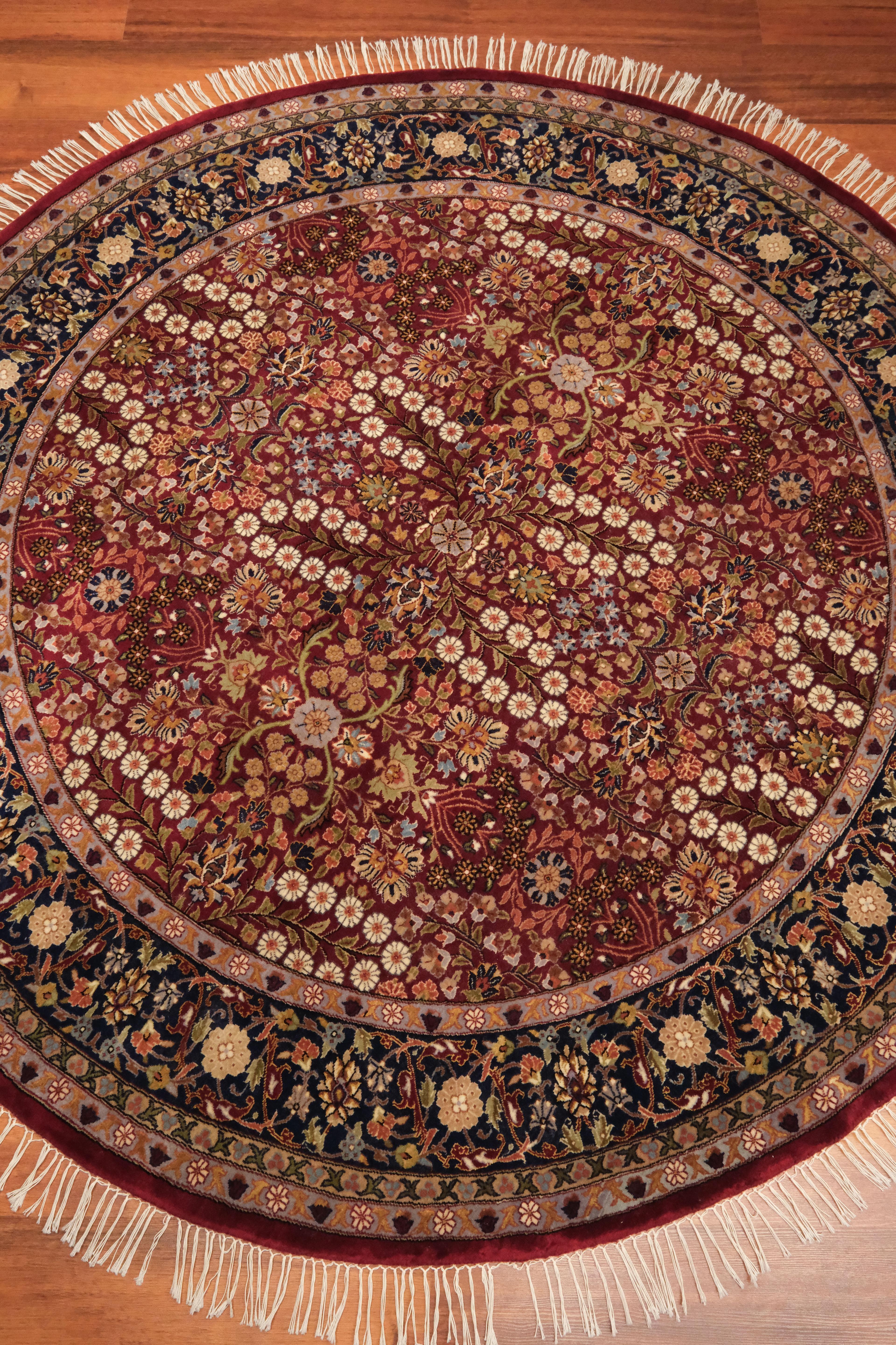 Öğretmenler Carpet Hand Woven Oriental Hereke Carpet Round 9856