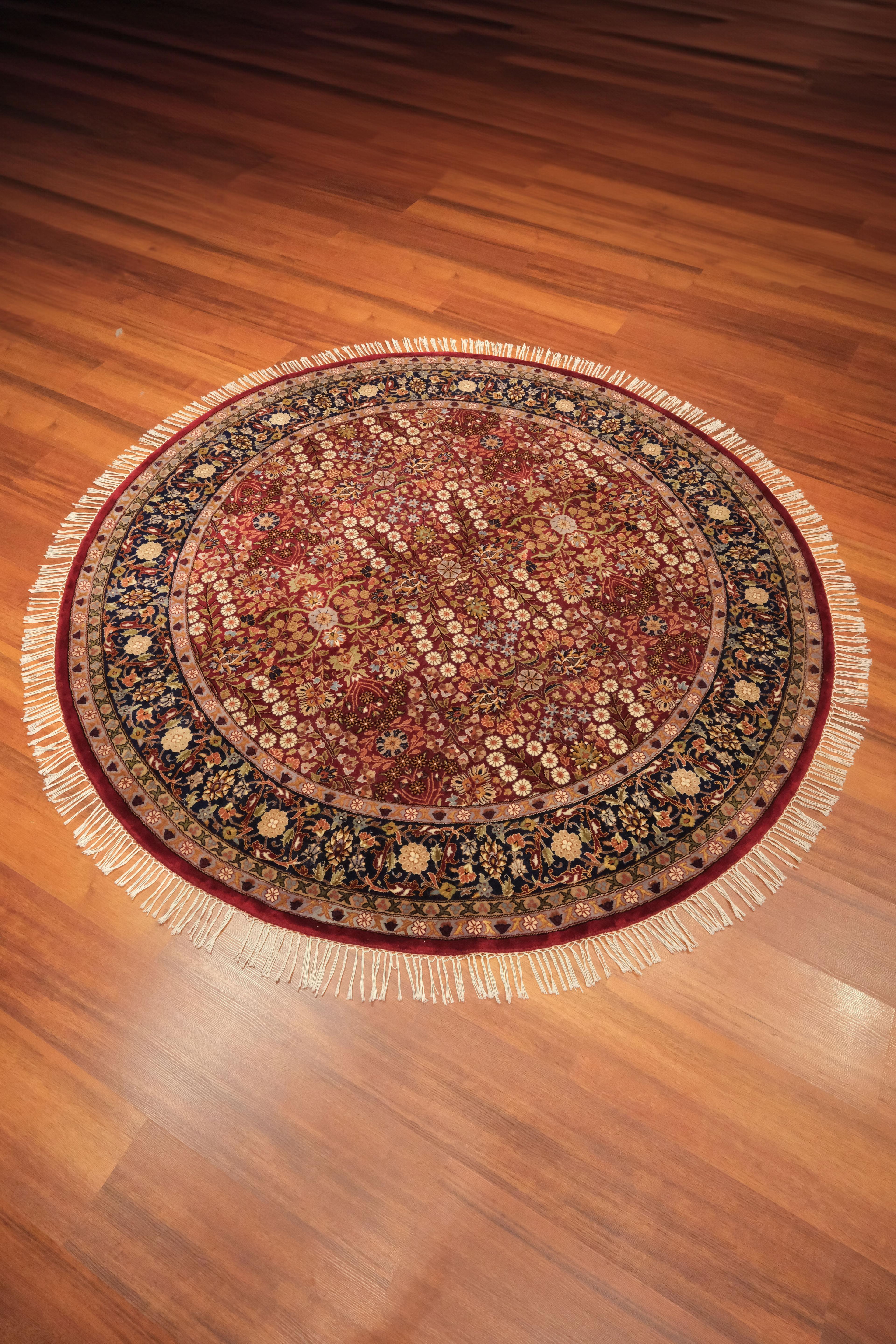 Öğretmenler Carpet Hand Woven Oriental Hereke Carpet Round 9856