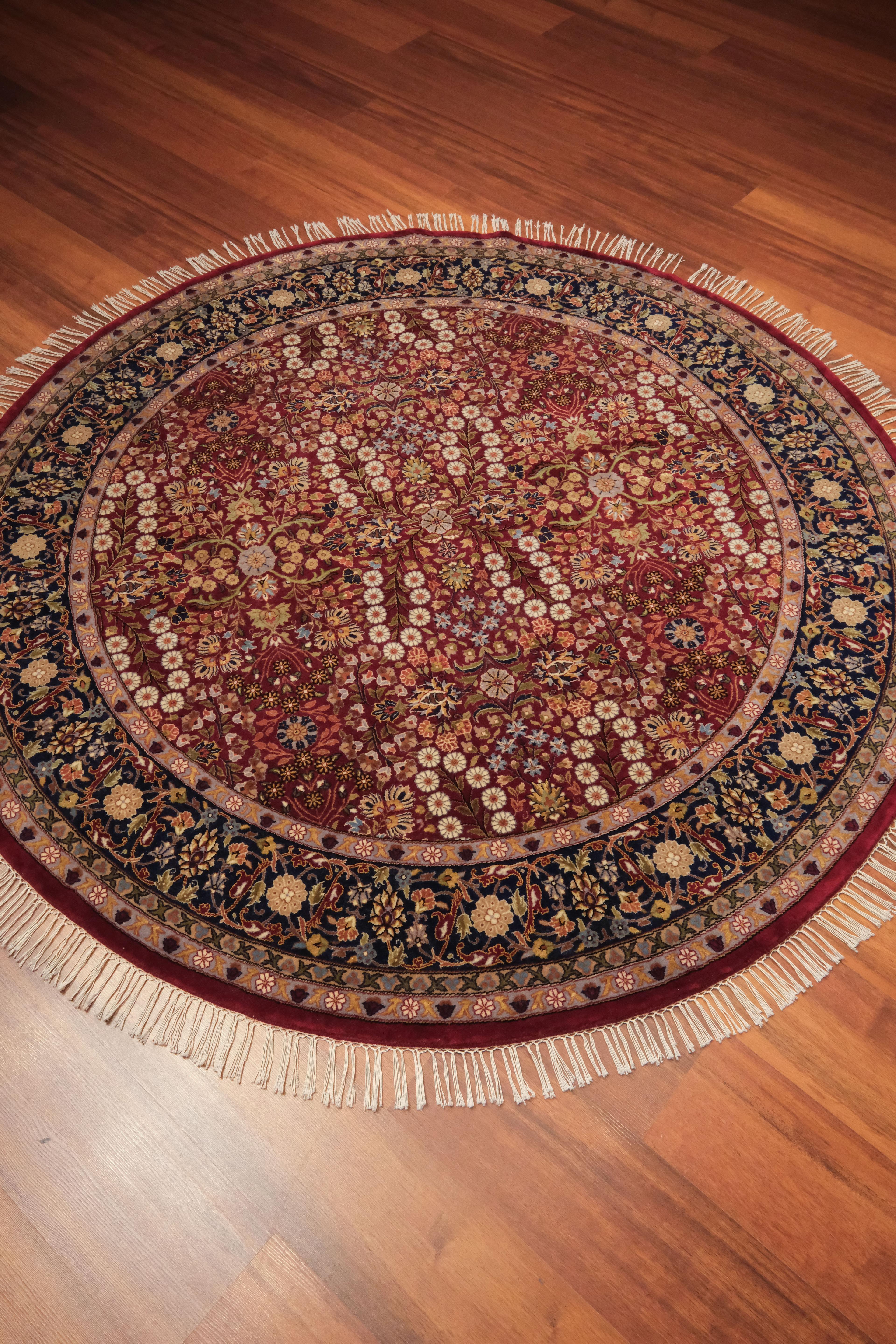 Öğretmenler Carpet Hand Woven Oriental Hereke Carpet Round 9856