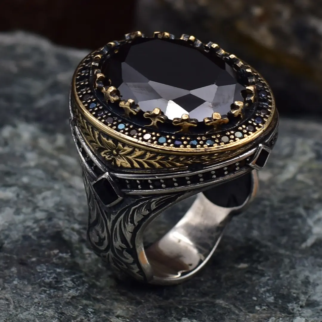 Siyah Onix Taşlı El Yapımı Özel Üretim El Yapımı Gümüş Erkek Yüzük