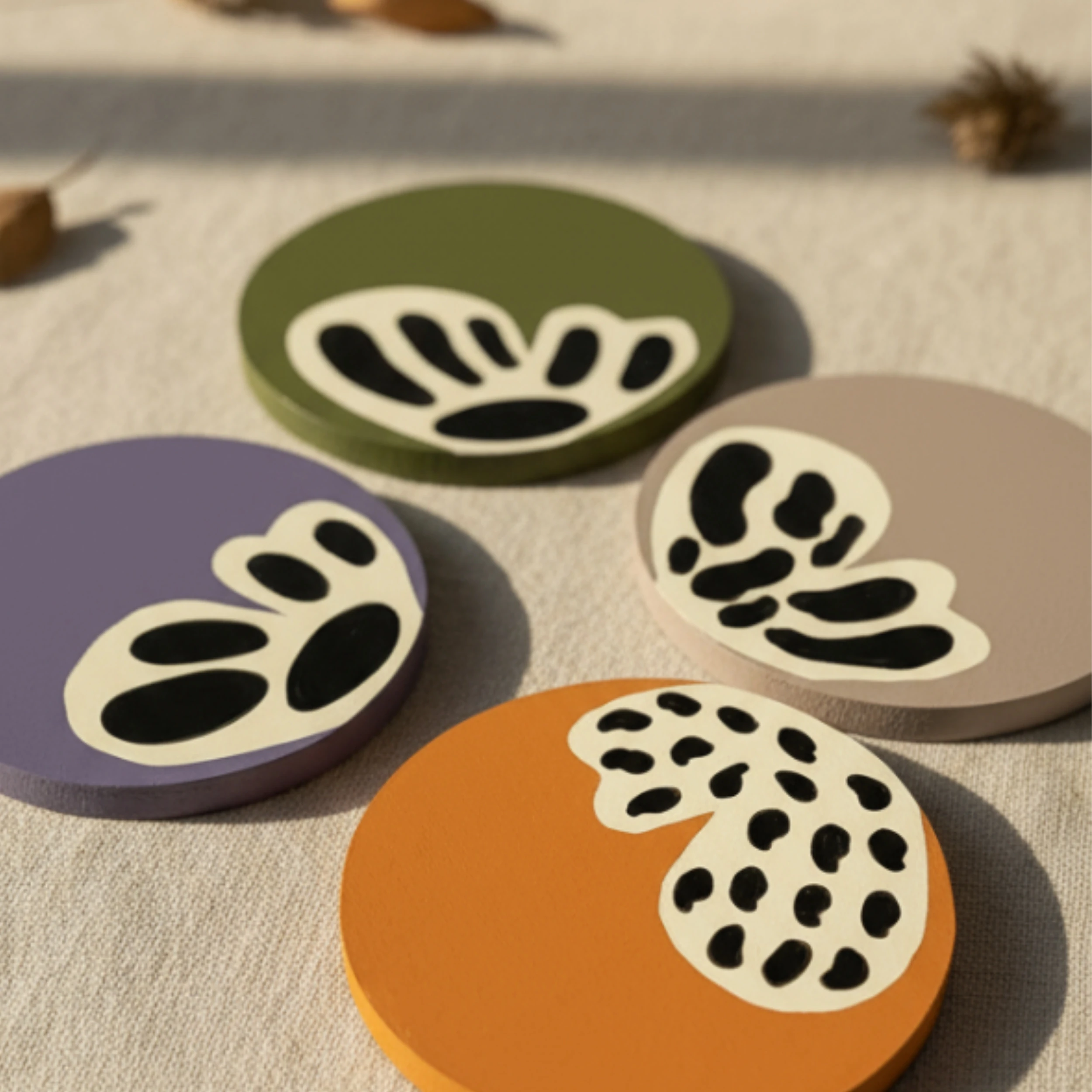 Kelebekler El Yapımı Ahşap Bardak Altlığı 4'lü