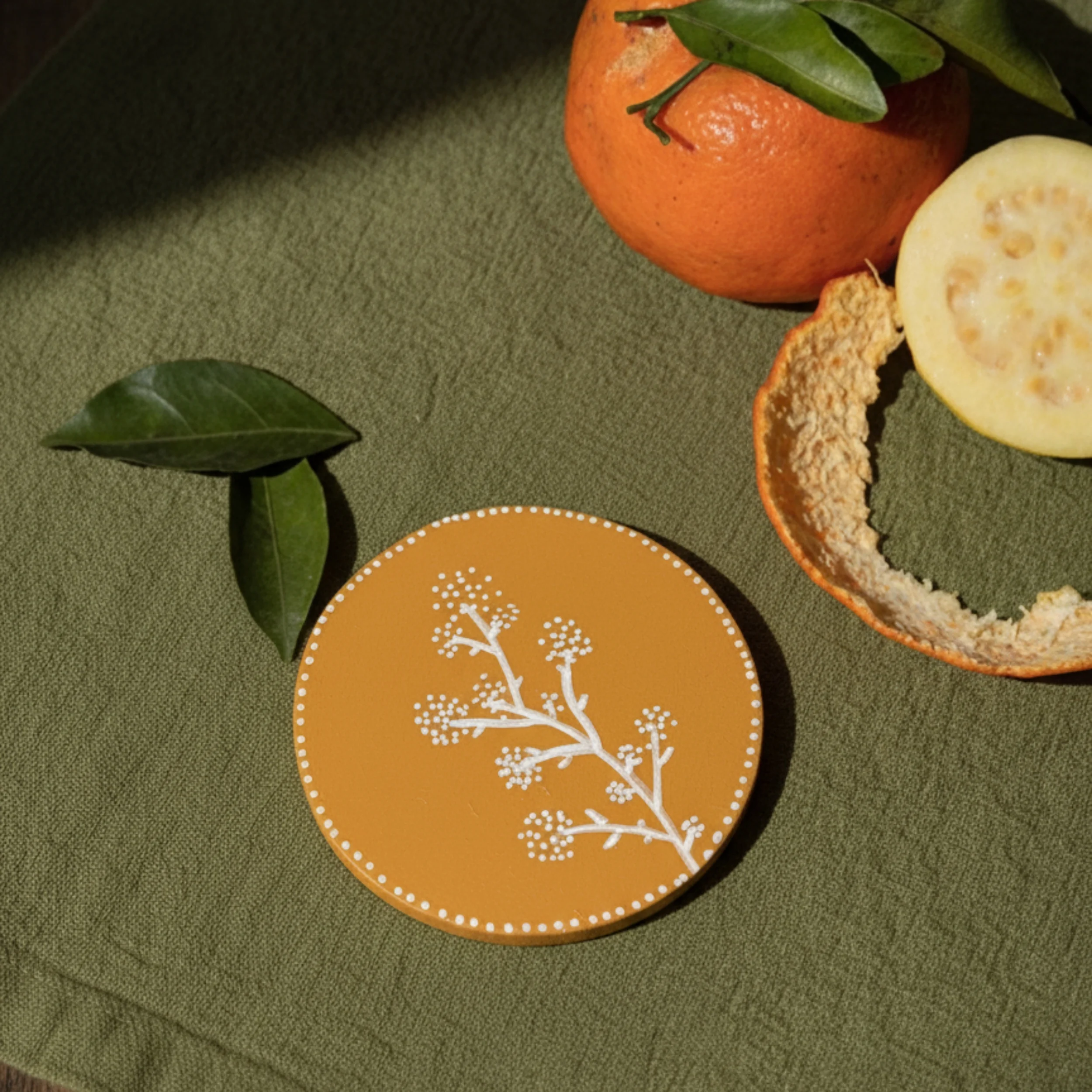 Kiraz Çiçekleri El Yapımı Ahşap Bardak Altlığı Set 4 Adet