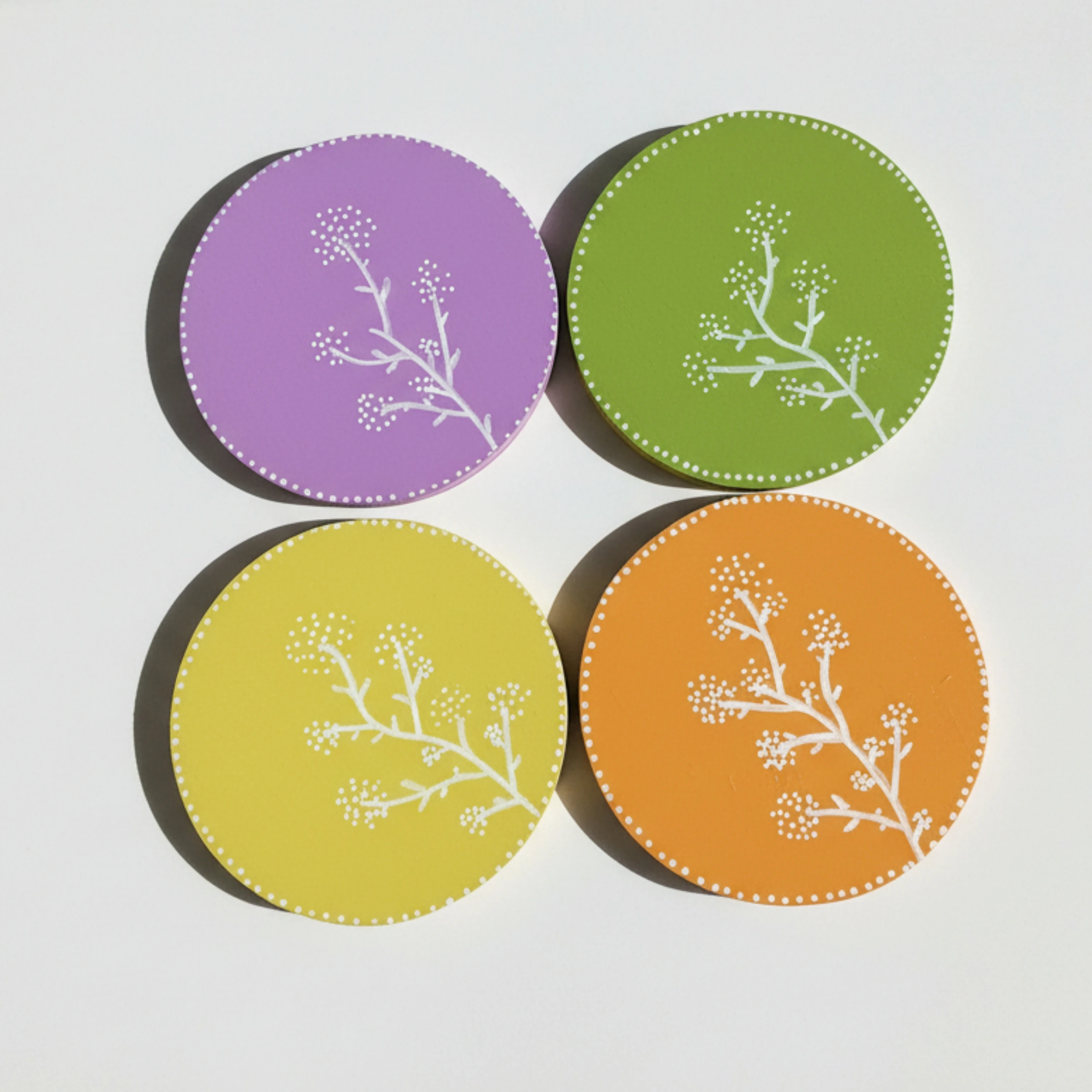 Kiraz Çiçekleri El Yapımı Ahşap Bardak Altlığı Set 4 Adet