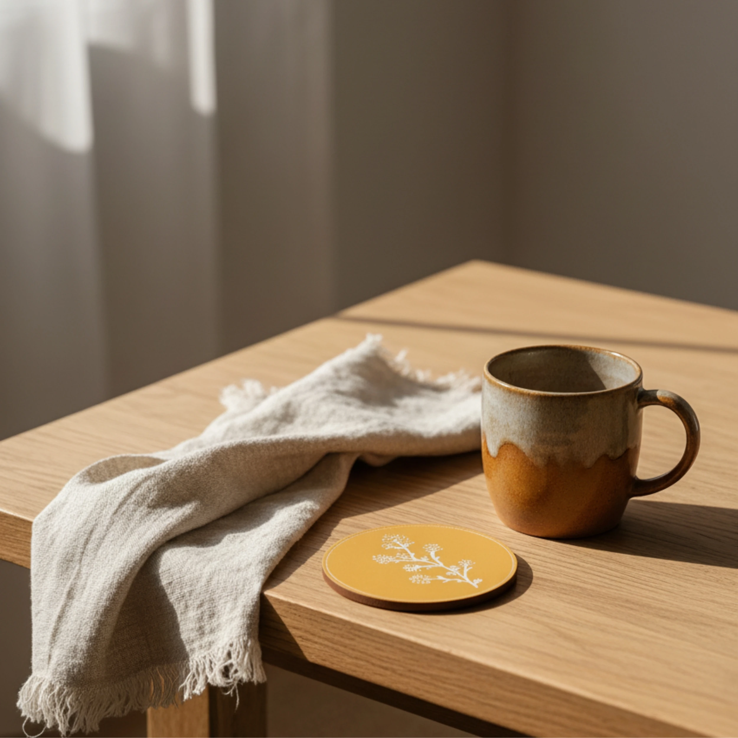 Kiraz Çiçekleri El Yapımı Ahşap Bardak Altlığı Set 4 Adet